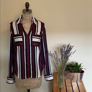 Express portofino size xs burgundy and blue blouse